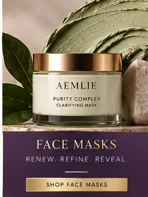 AEMLIE Face Masks collection — purple and gold luxury ritual