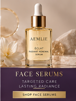 AEMLIE Face Serums collection — purple and gold luxury ritual