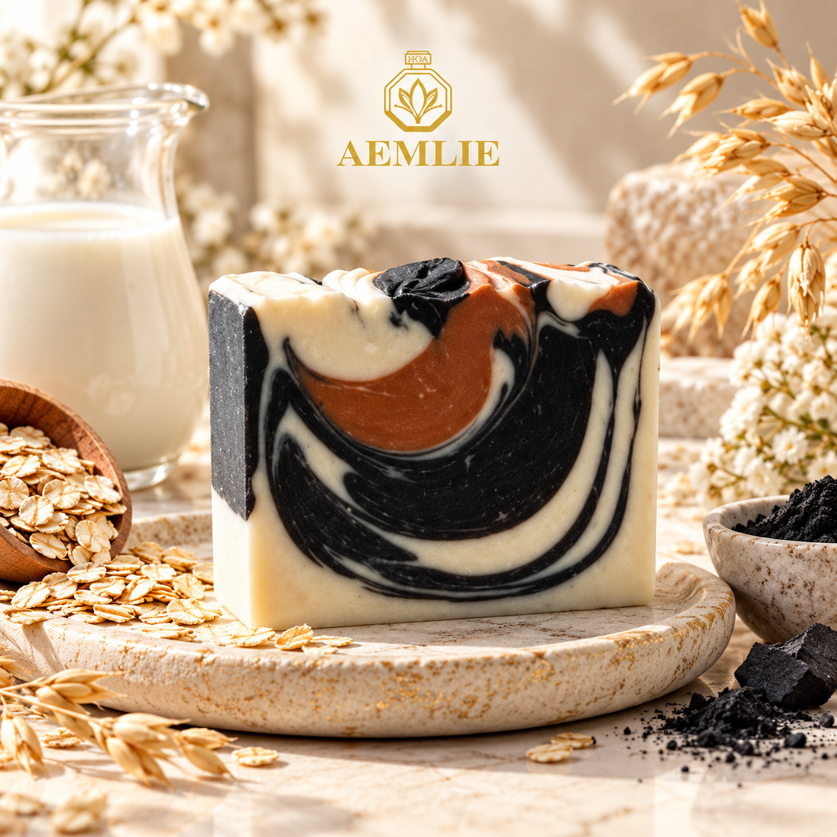 AEMLIE Charcoal Milk & Oats Handmade Bar Soap