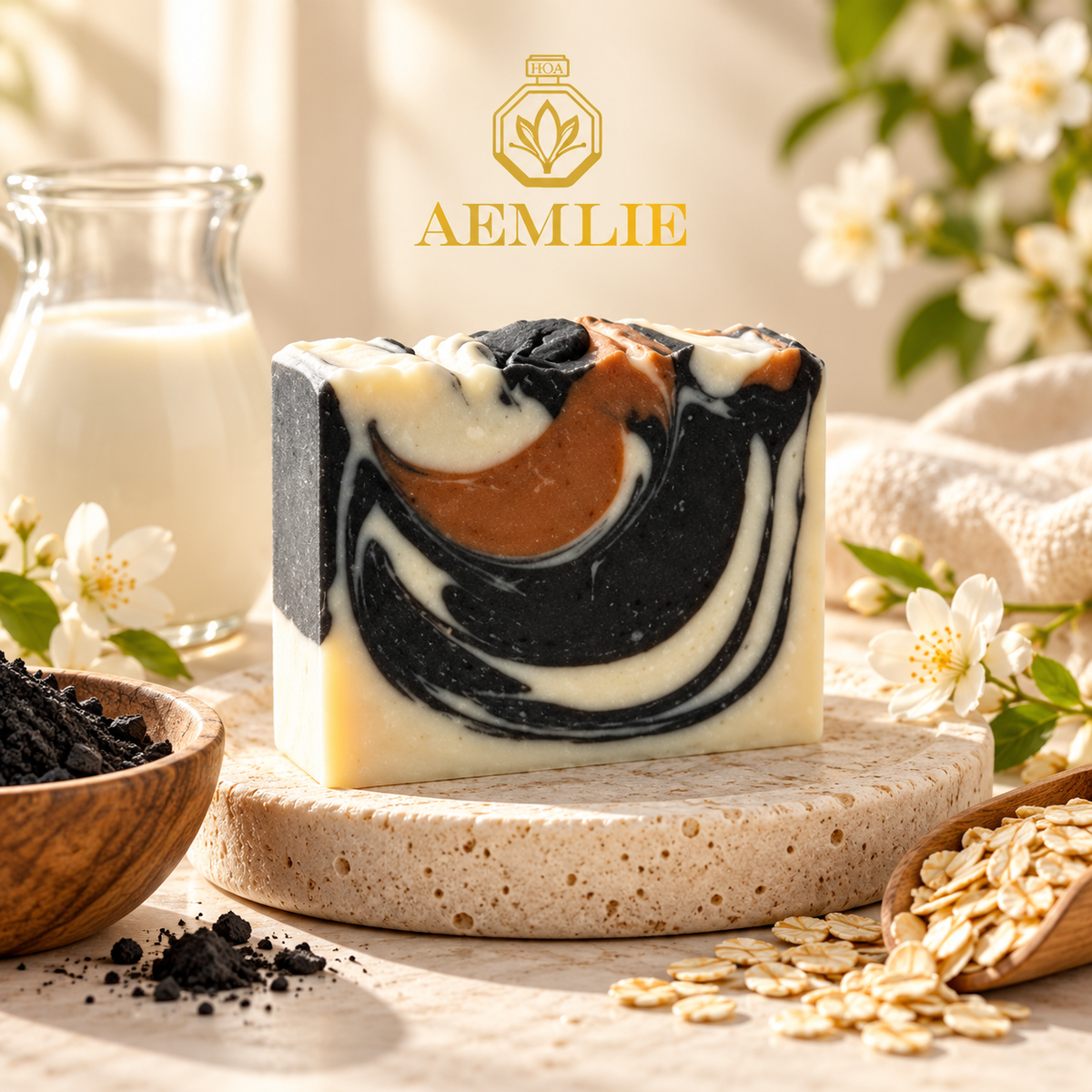 AEMLIE Charcoal Milk & Oats Handmade Bar Soap