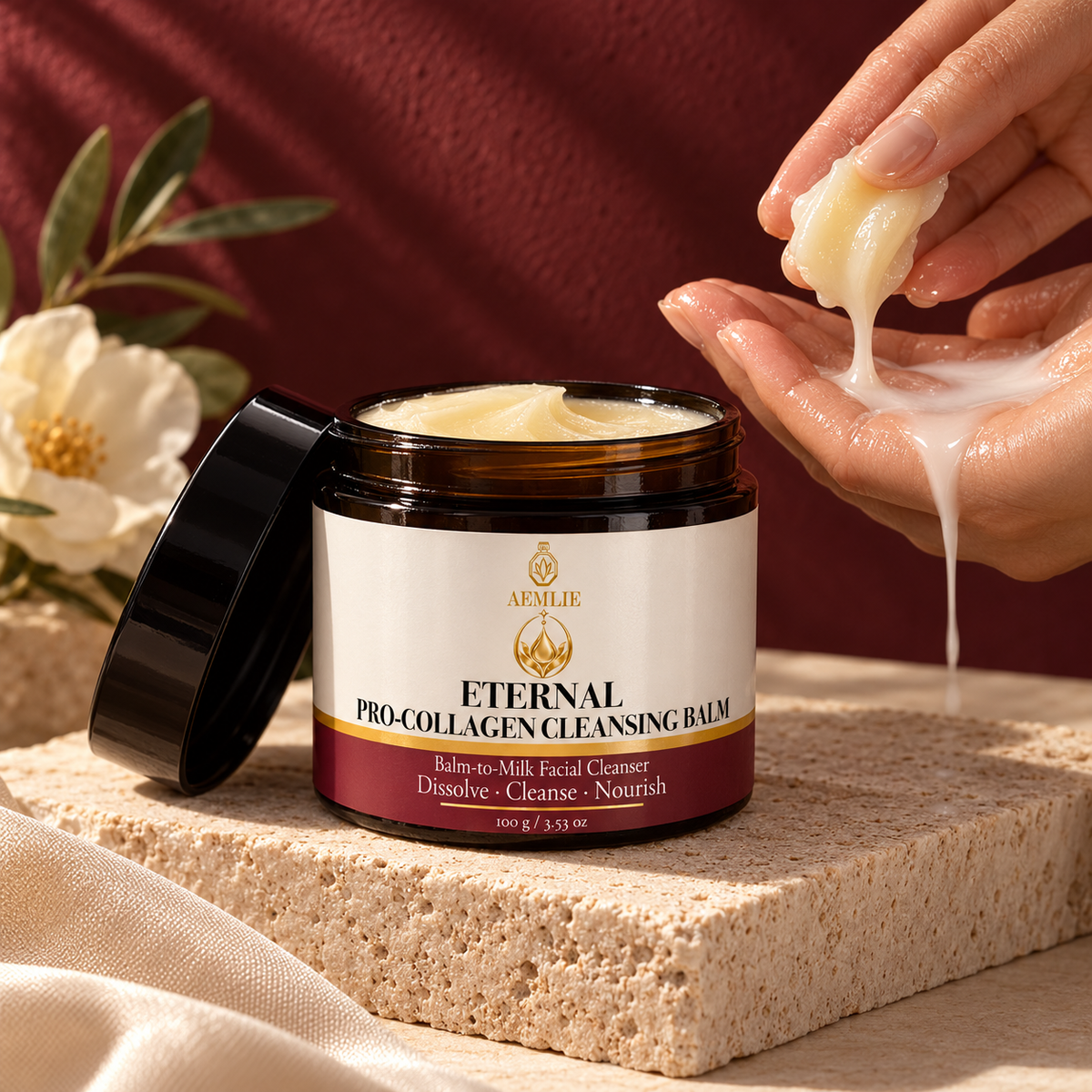 AEMLIE Eternal Pro-Collagen Cleansing Balm luxury product still life
