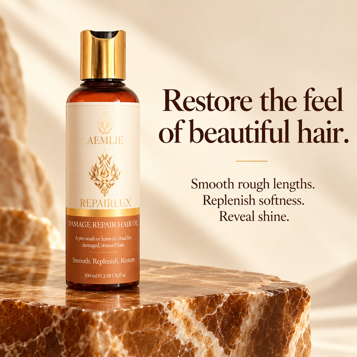 AEMLIE RepairLux Damage Repair Hair Oil – Restorative Treatment with Macadamia, Moringa & Marula Oils
