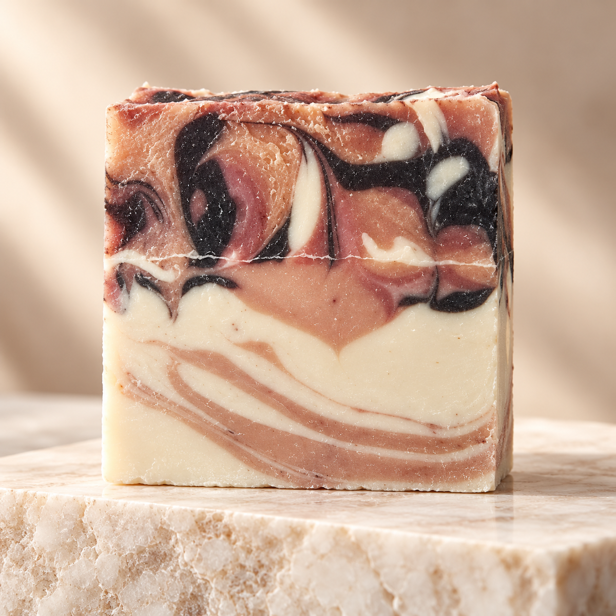 AEMLIE Rose Beauty Handmade Soap with rose-toned, ivory and dark marbling, product gallery image.