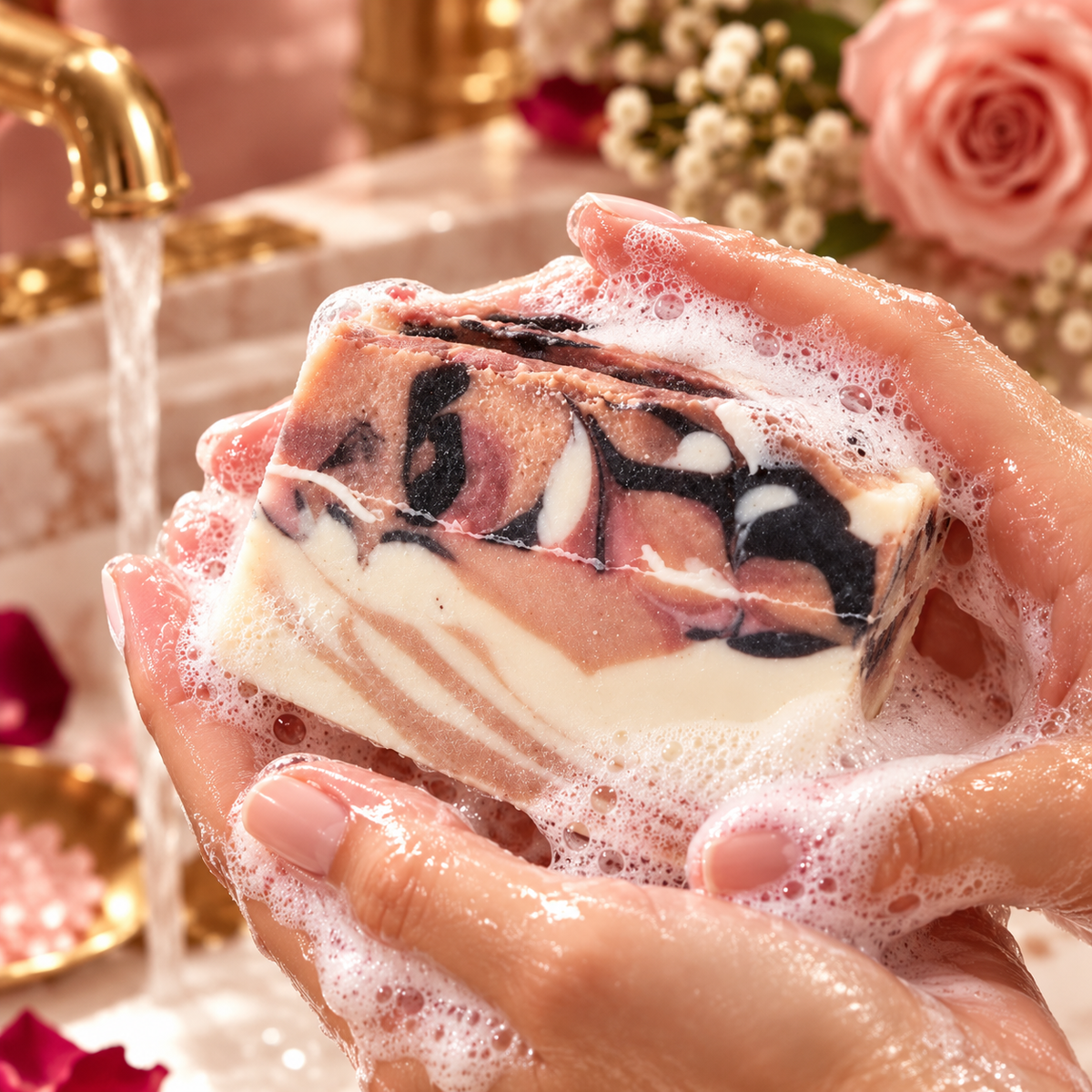 Rose Beauty Handmade Soap by AEMLIE, botanical-themed handmade bar soap photograph.