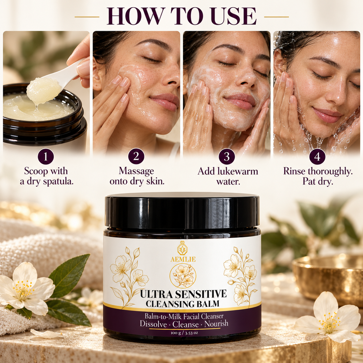 How to use AEMLIE Ultra Sensitive Cleansing Balm skincare ritual guide