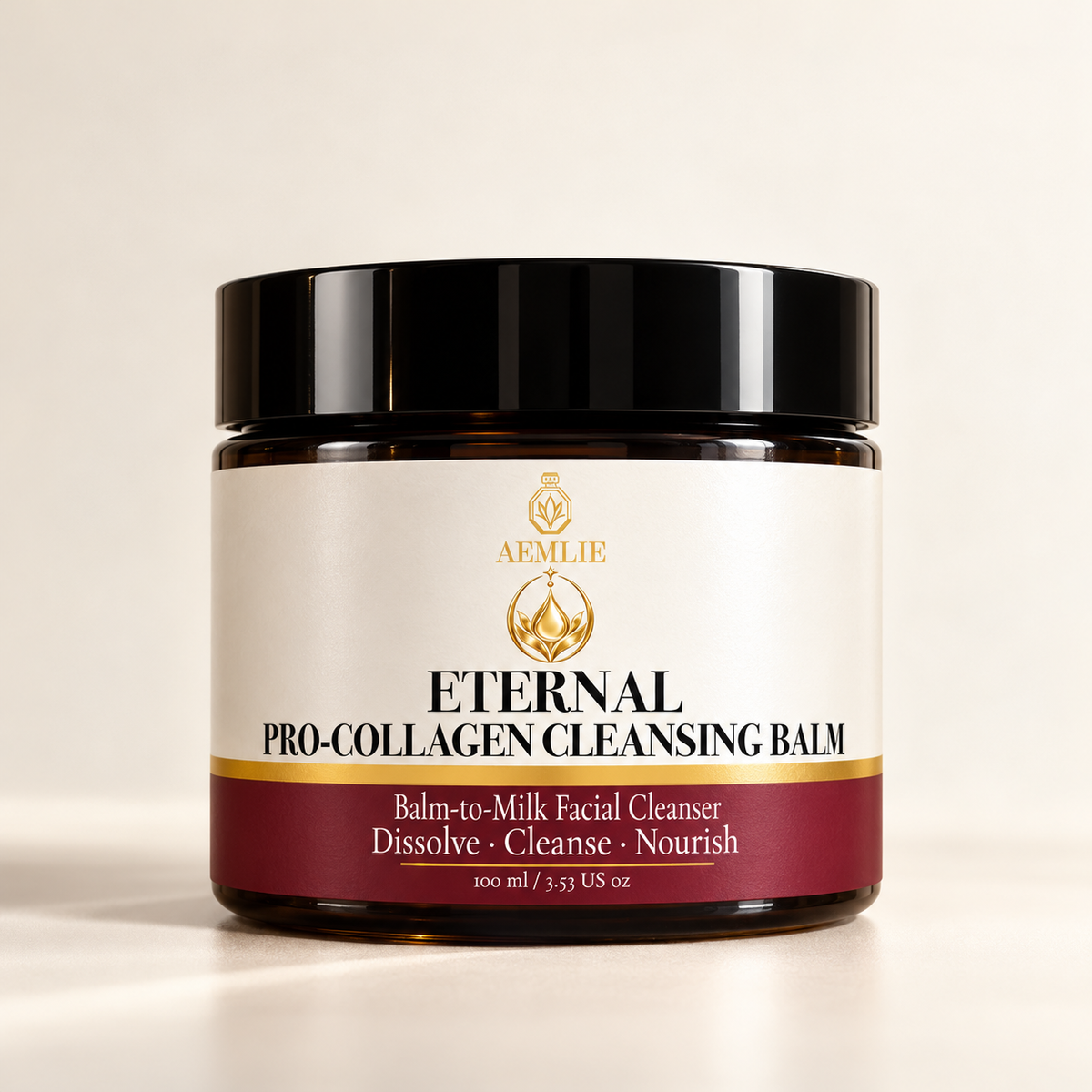 AEMLIE Eternal Pro-Collagen Cleansing Balm on an ivory background