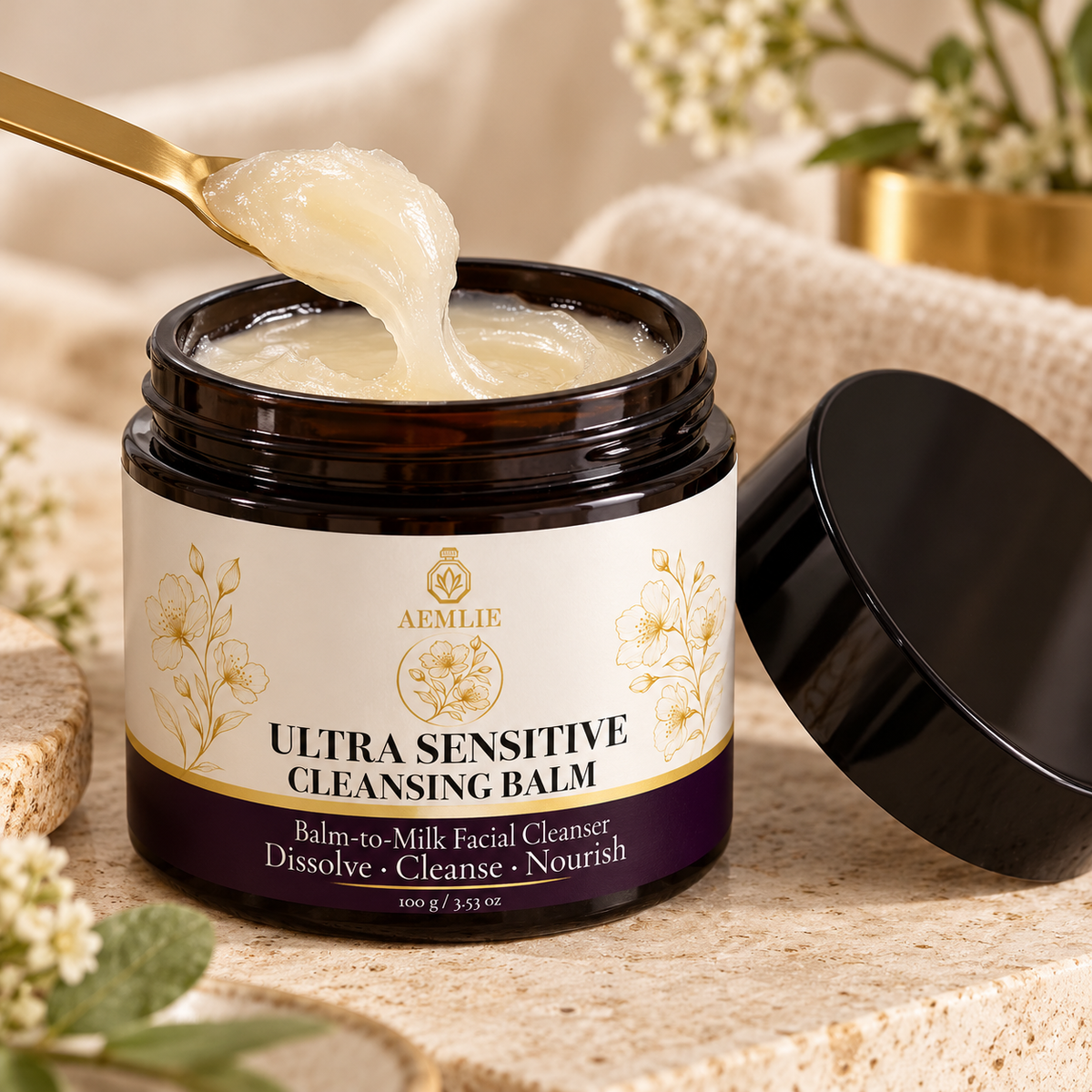 Ultra Sensitive Cleansing Balm translucent oil-gelée texture close-up