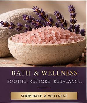 AEMLIE Lavender Bath Salts — temporary purple and gold bath ritual placeholder
