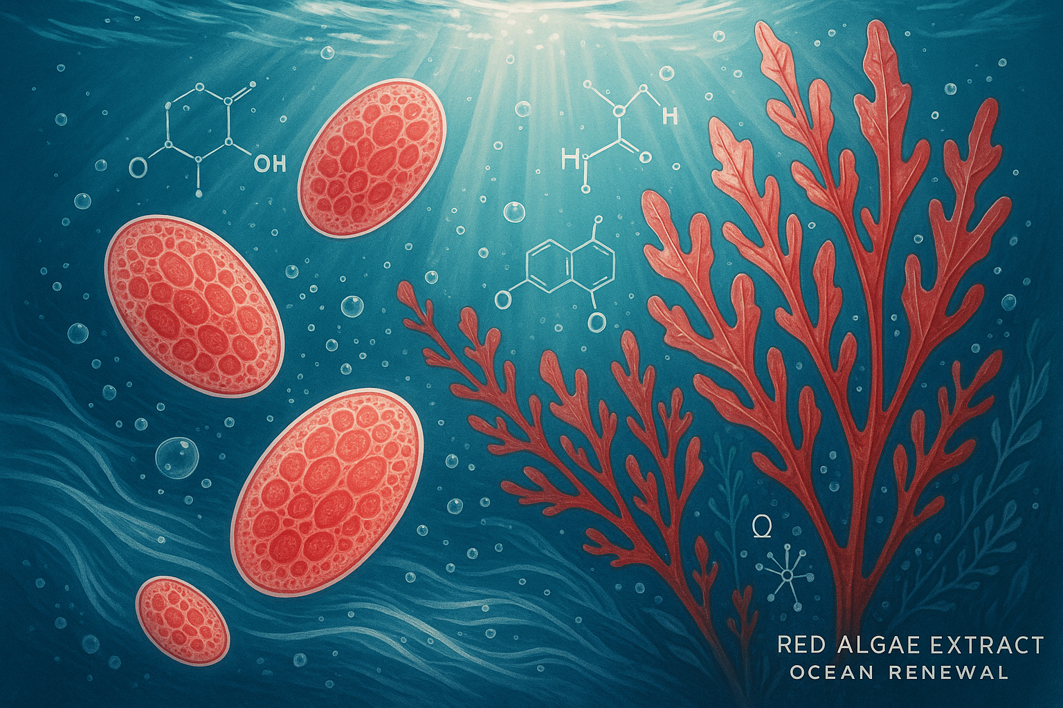 aetailed artwork of red Algae Extract – The Ocean’s Renewal