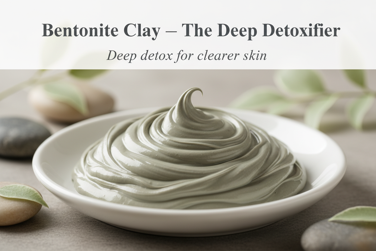 Bentonite Clay is rich in natural minerals and has a unique ability to bind to impurities, toxins, and buildup within the pores. Its deep-cleansing power helps tackle stubborn congestion and promotes clearer-looking skin.

This clay also supports oil regulation, helping reduce shine and align the skin’s natural balance. It provides a refining foundation that enhances the mask’s detoxifying performance. Write in title and tagline: Bentonite Clay — The Deep Detoxifier. Tagline: Deep detox for clearer skin