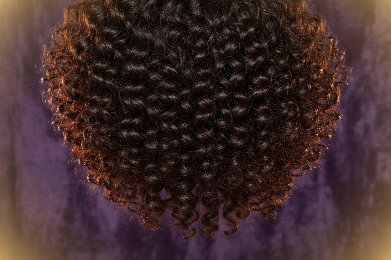hair type 3c/4a - Description:
Curls are sleek, defined, frizz-free, with visible clumping and shine.
Ends look hydrated and smooth.

Background:
Rich velvet purple with subtle gold vignette edges.

Lighting:
Golden-hour inspired — soft warm highlights on curls.

Mood:
Luxury beauty ad.

Camera Direction:

Same angle

Defined shape, curls glistening

Soft gold rim light adding dimension

🎨 COLOR PALETTE FOR ALL SETS

To keep everything cohesive:

Backgrounds:

Soft Lavender: #CBBBD8

Neutral Cream: #EFE9E5