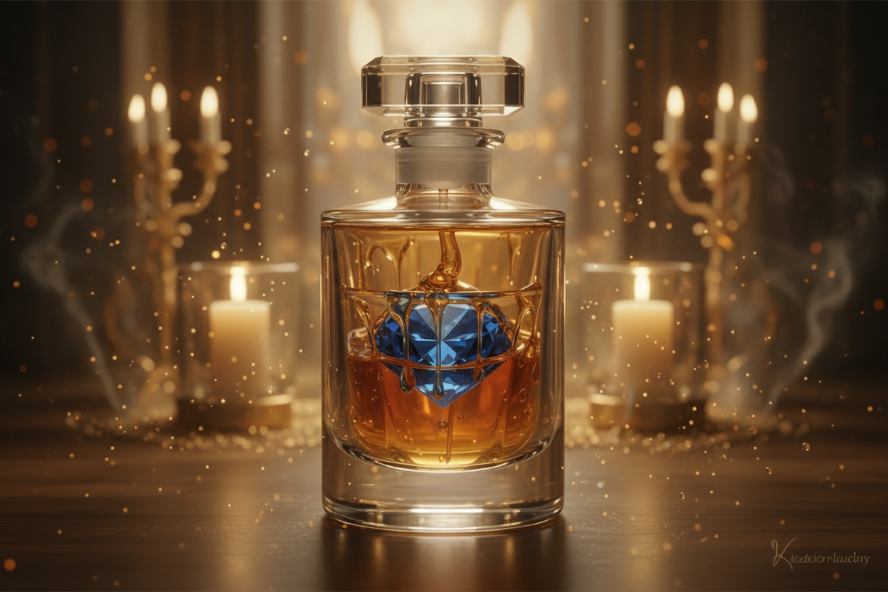 in perfum bottle and candles in background