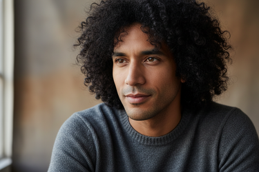 man with curly black hair