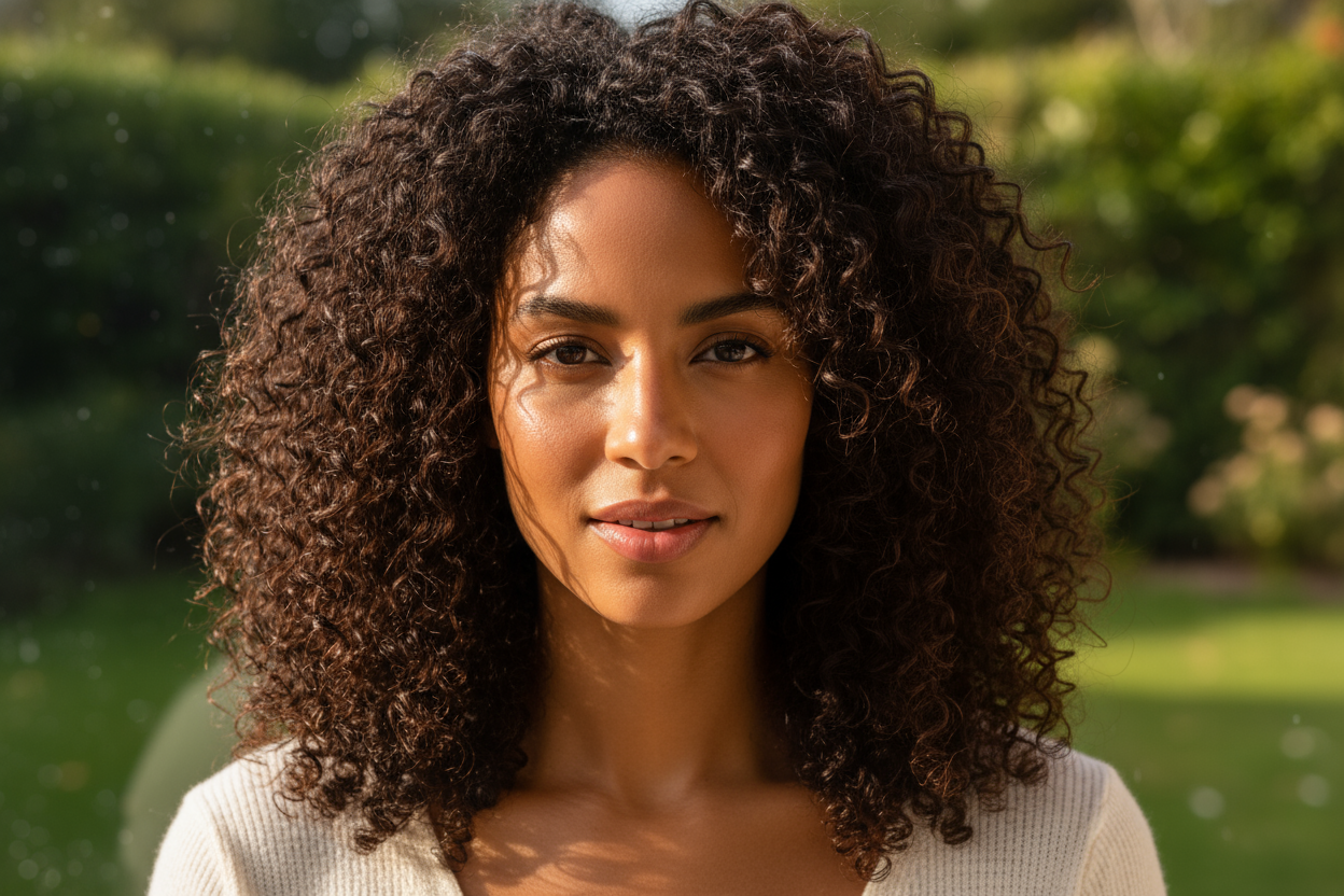 mixed woman with very good moisture rich hair