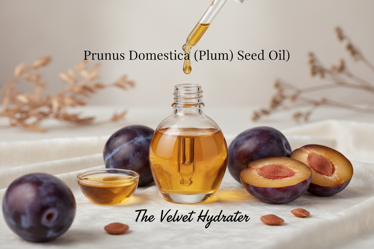 Rich in vitamins and essential fatty acids, plum seed oil improves moisture levels and leaves skin feeling remarkably soft. It smooths roughness and enhances elasticity, contributing to the mask’s silky finish. Write in title and tagline : Prunus Domestica (Plum) Seed Oil — The Velvet Hydrator