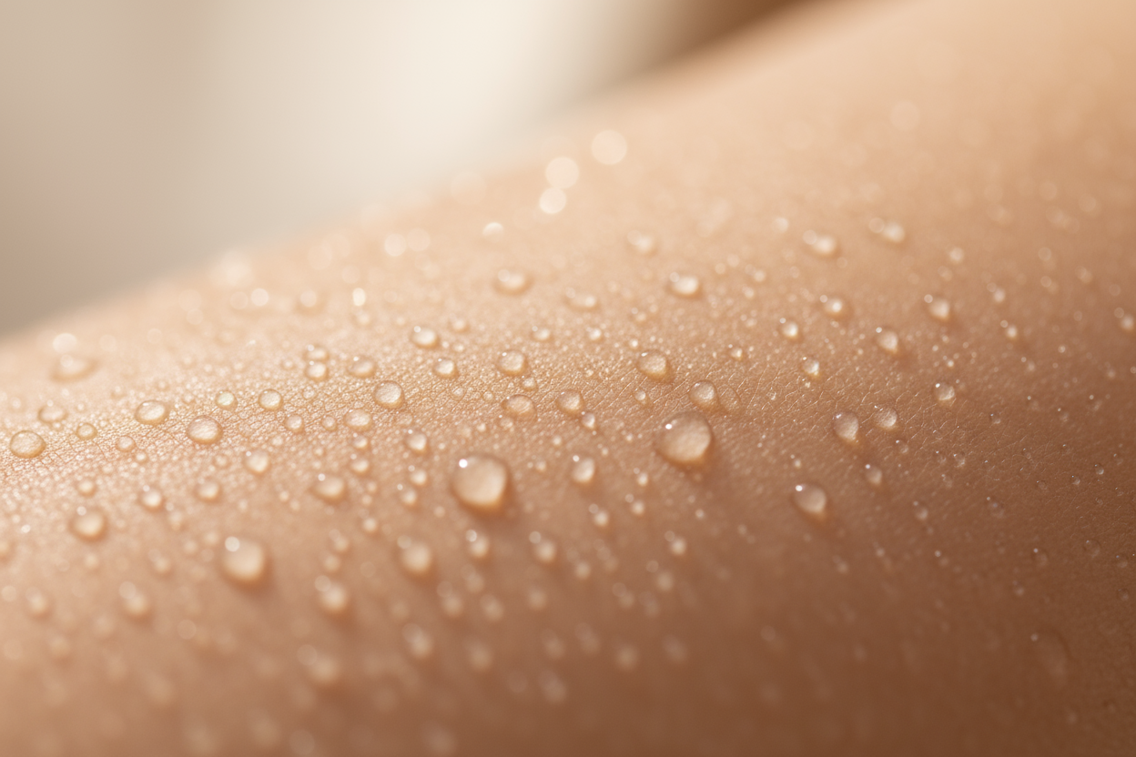 skin texture with gleaming micro-droplet